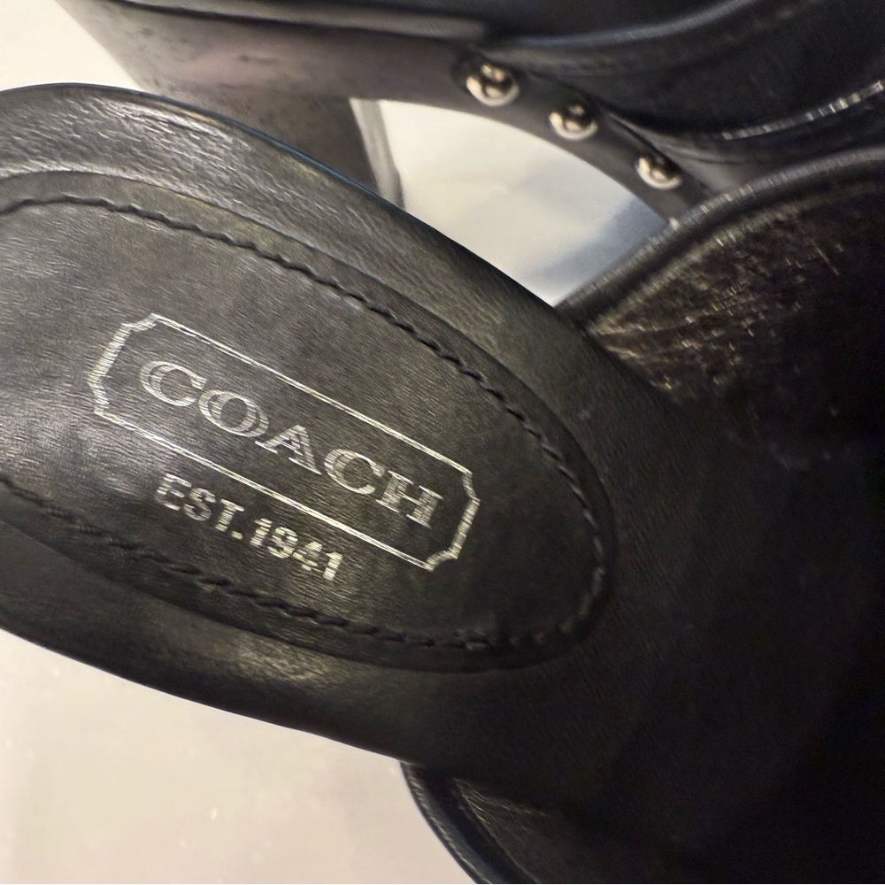 Coach Womens Willow Black Signature Mules / Clogs Heels Studs Buckle Sz 5 - Picture 6 of 14